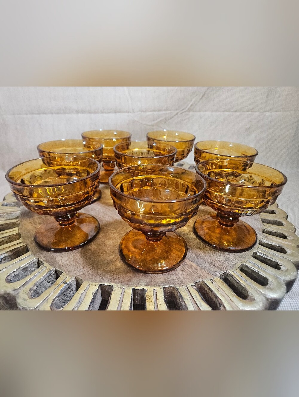 Whitehall Colony Amber Gold Champagne Sherbet Dish Set Of 8  3.5" x 3.5"